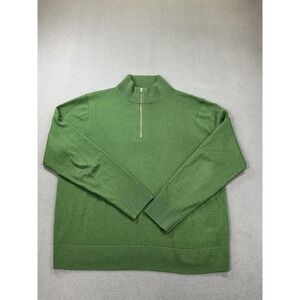 J Crew Sweater Mens XL Green 1/4 Zip Mock‎ Neck Pullover Merino Blend Preppy
